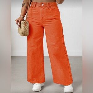 SHEIN Orange Wide Leg High Waist Pants